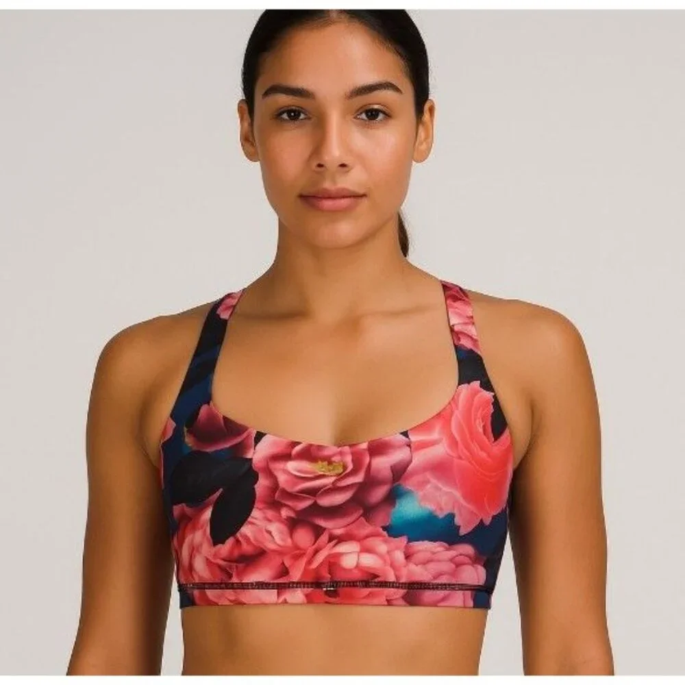 Lululemon Energy Bra Secret Garden Floral Multi Print Crisscross Back Sports Bra - Picture 1 of 7